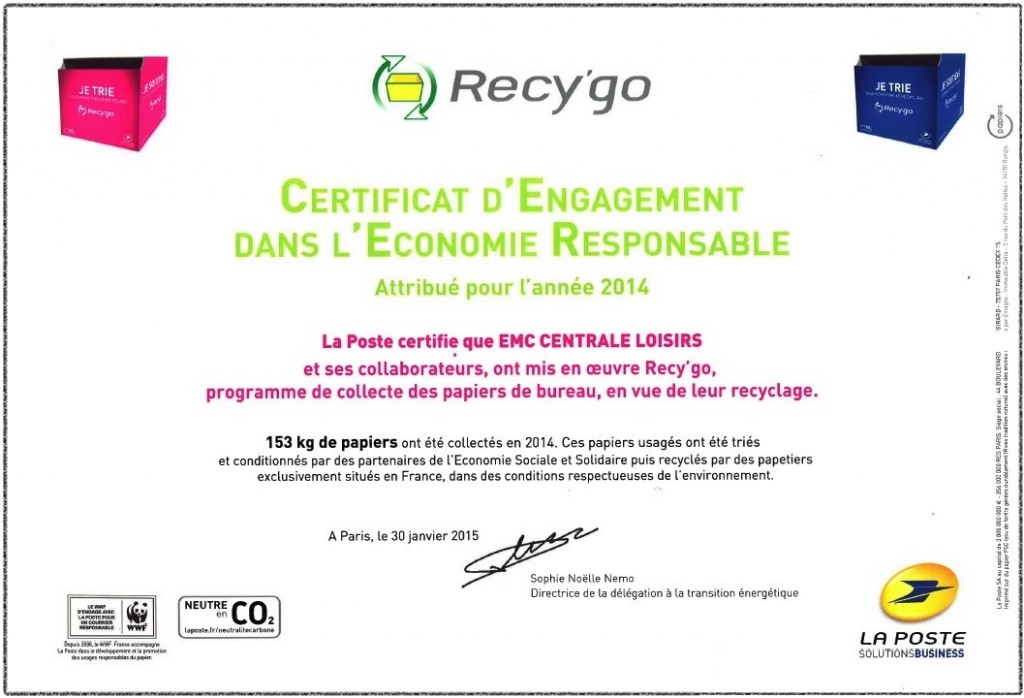 Centrale Loisirs recycle avec Recy'Go